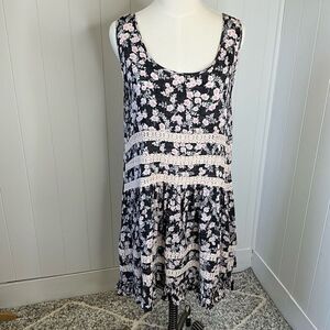 Hyku Womens Size Large Inside Outside Mini Tank Dress Black Pink Floral Flowy